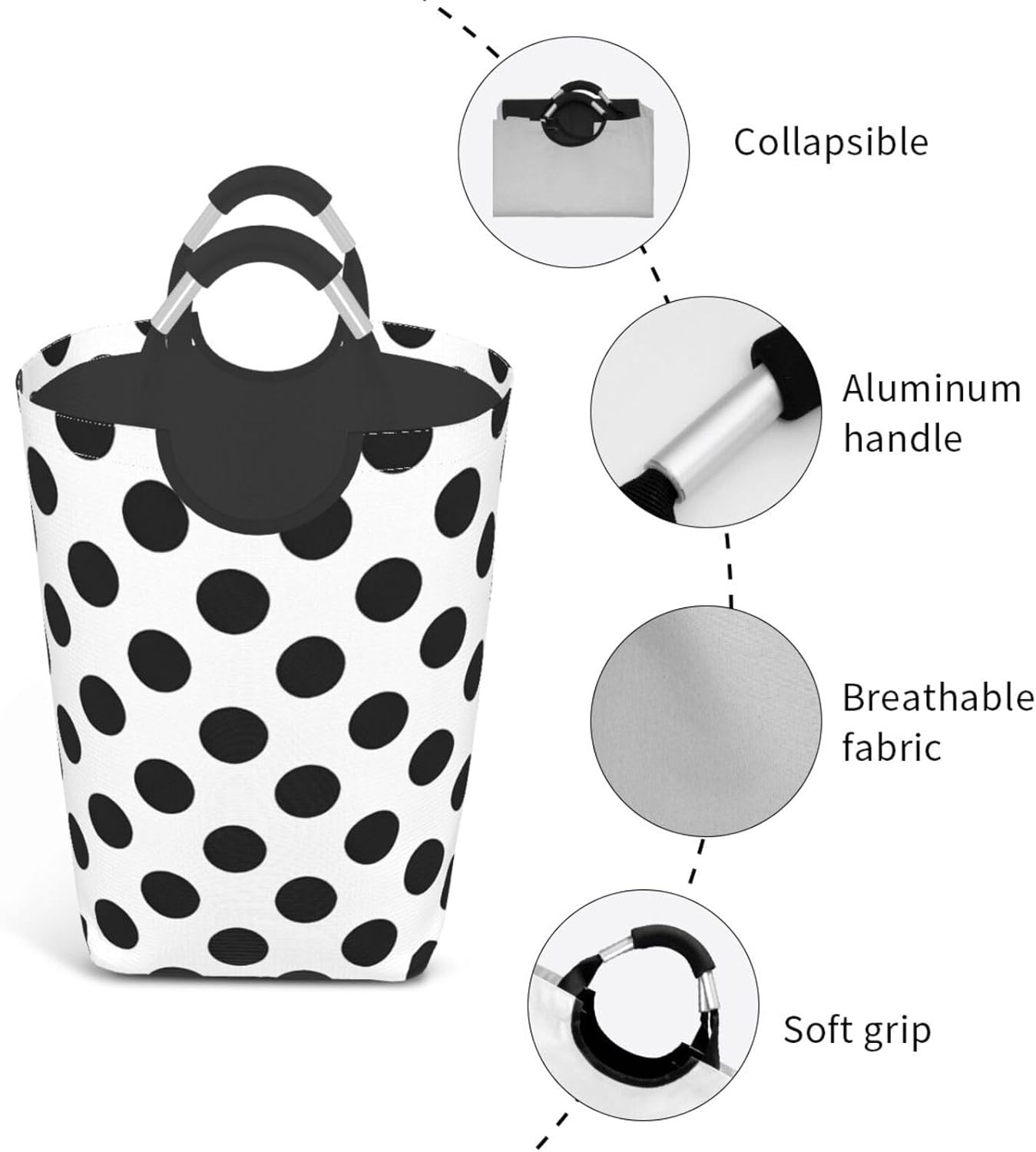 50l Laundry Basket Black Polka Dot Waterproof Laundry Hamper Foldable Clothes Laundry Bag With Handles