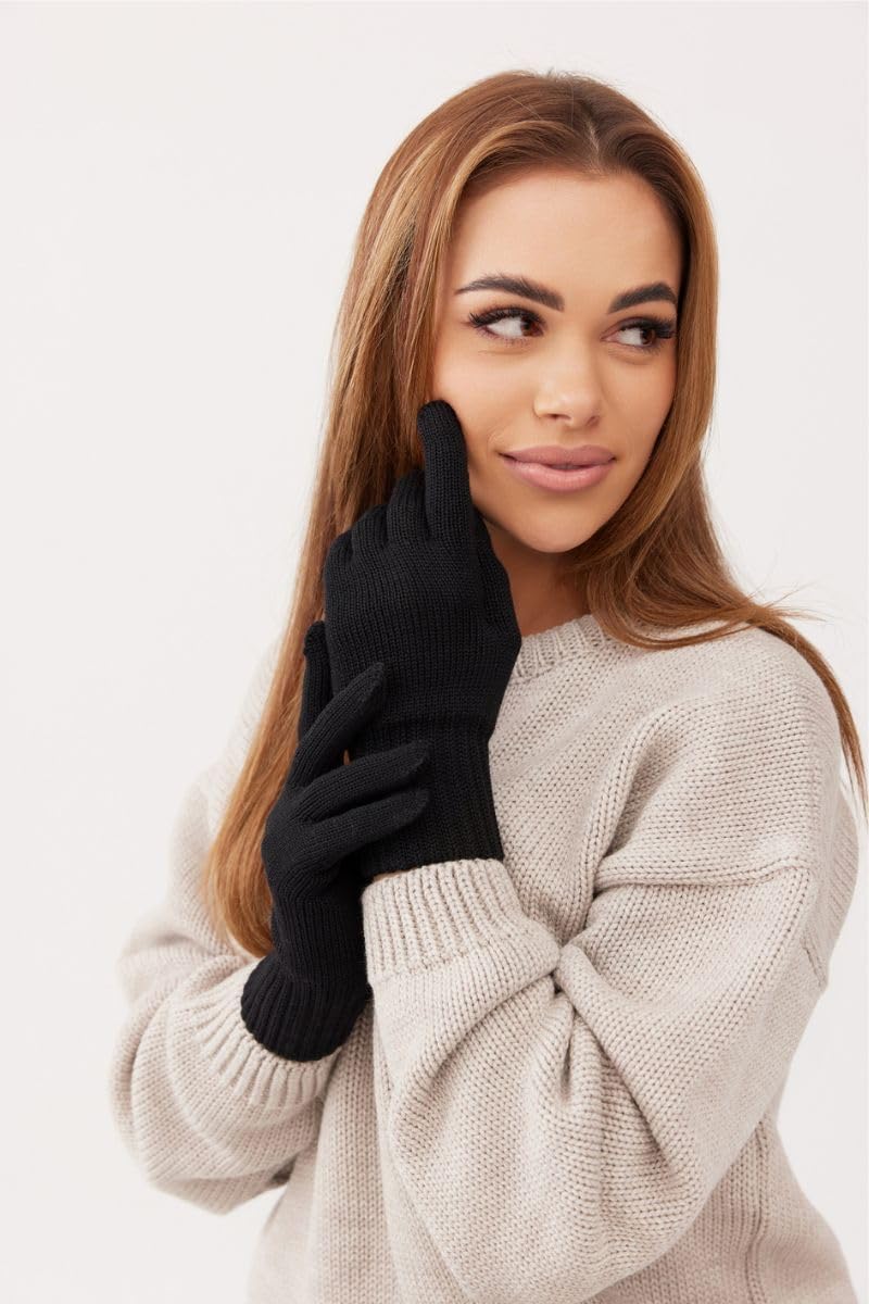 Ander Guanti da donna con polsini in 100% lana merino – Guanti invernali taglia unica – Materiale flessibile e piacevole al tatto
