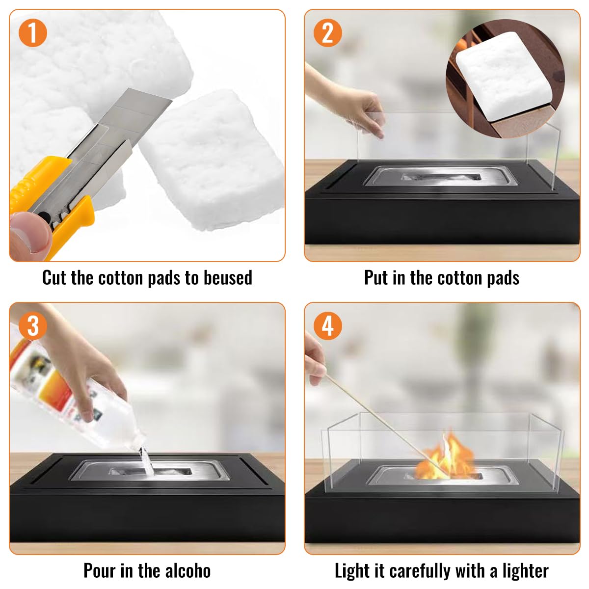 Lana cerámica de 6 piezas – Lana cerámica para chimenea de bioetanol y chimenea de mesa de bioetanol, resistente al calor, cortable, ideal para chimenea de mesa de etanol, alcohol de quemar y chimenea