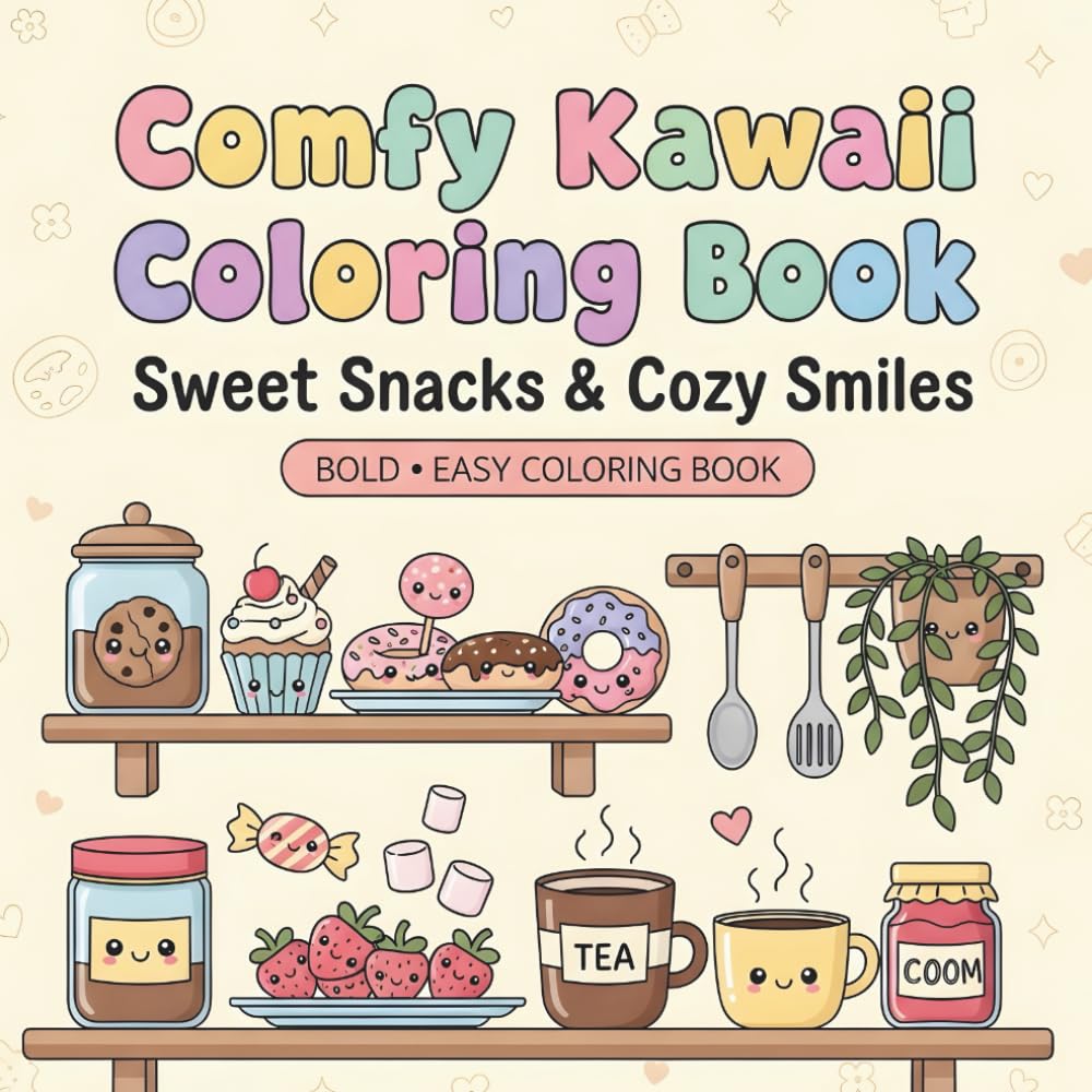 Comfy Kawaii Coloring Book Sweet Snacks & Cozy Smiles: 54 Pages of Comforting Cute Food Characters for Relaxation & Mindful