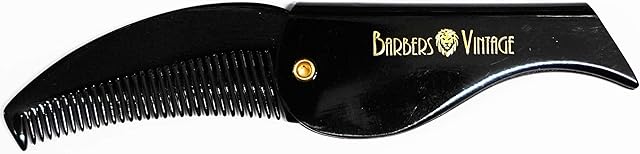 Barbers Vintage Folding Comb. Deluxe Handmade Pocket Flip Comb for Men. Perfect Grooming Beard & Moustache Comb. (Small) (Black)