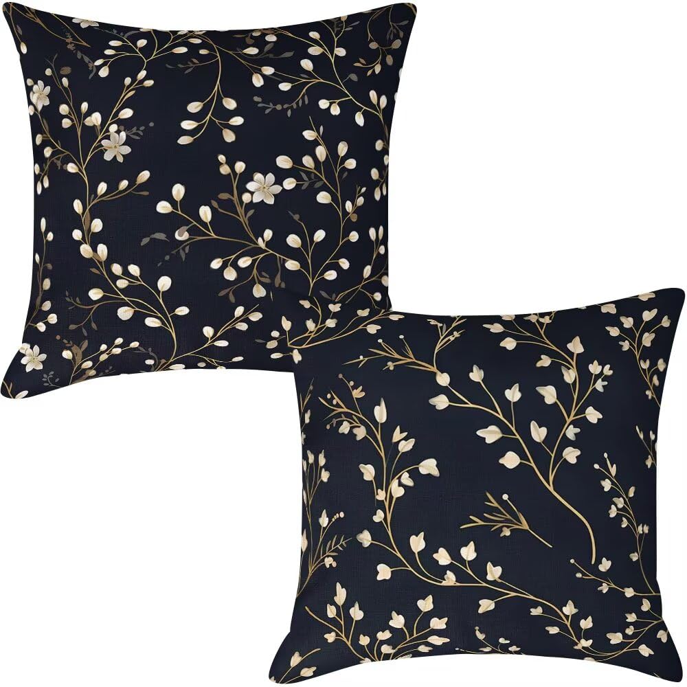 Federe Cuscini da Esterno Impermeabili 65x65 Blu Navy Copri Cuscini per Divano Floreale Federa Cuscino Primavera Decorativi Copricuscini per Divano Giardino Soggiorno Copricuscino Set di 2 (IU185)