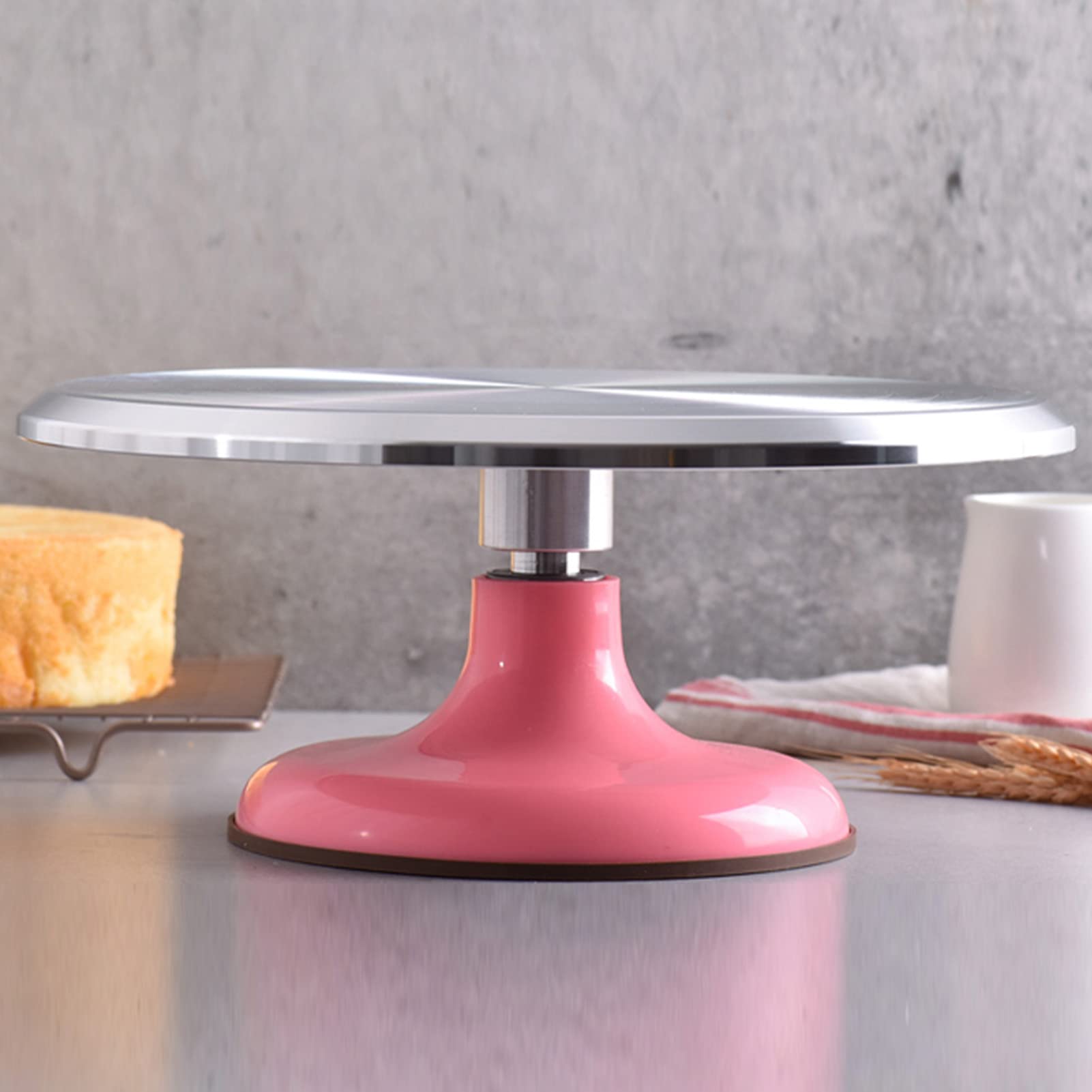 Tocadiscos profesional de 10 pulgadas con rodamiento silencioso, soporte giratorio de aleación de aluminio, decoración perfecta para suministros de decoración de pasteles del hogar (rosa)