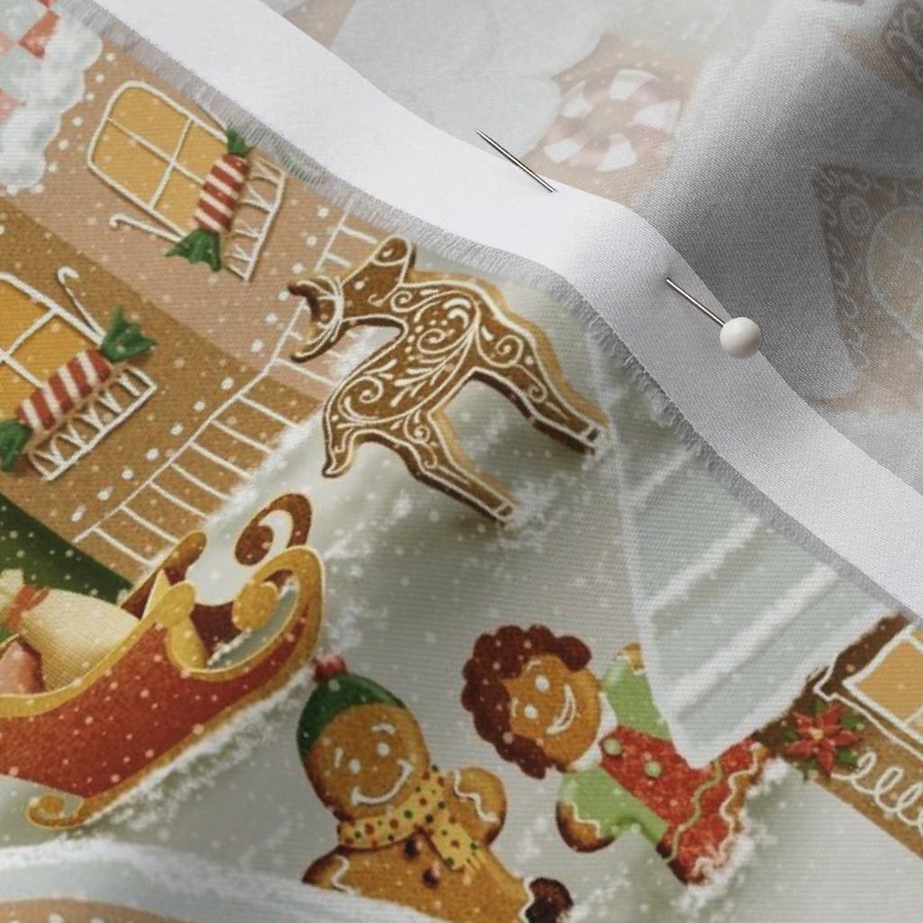 Spoonflower Fabric - Gingerbread Village Vintage Christmas White Cream Holidays Cookies Man Printed on Organic Cotton Sateen Fabric by The Yard - Sewing Quilting Apparel Home Decor