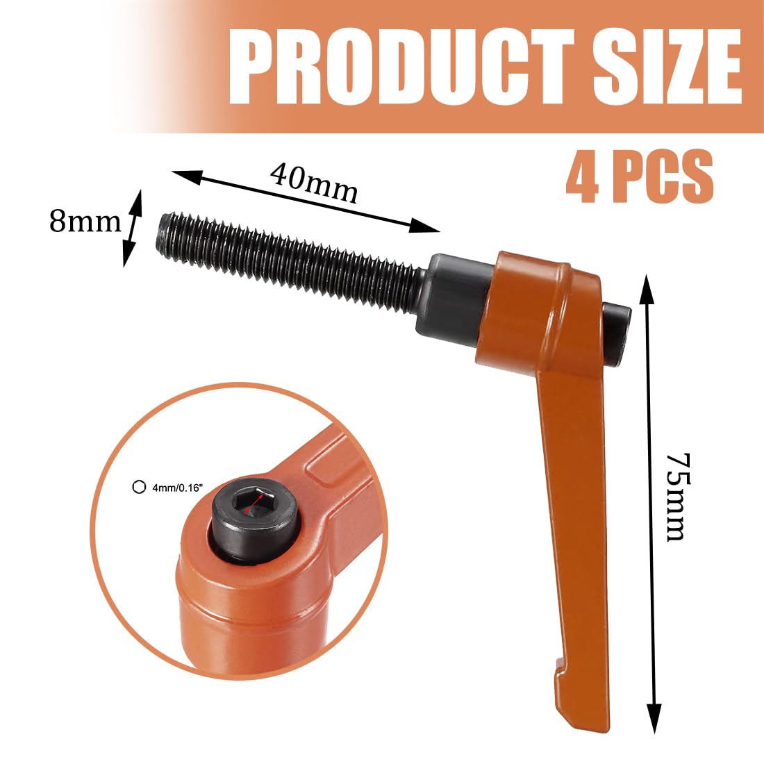 4 Impugnature A Leva Di Bloccaggio - Maniglie Regolabili Con Filettatura M8 Per Meccanica