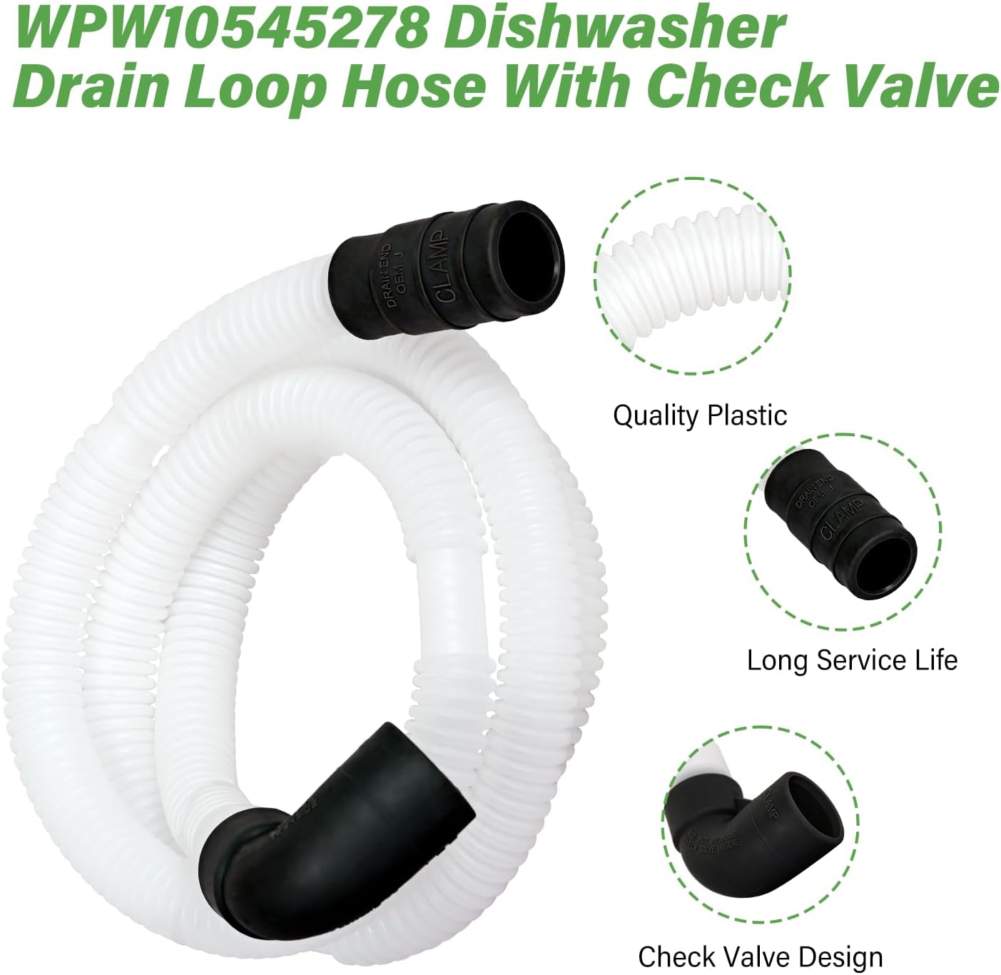WPW10545278 Dishwasher Drain Loop Hose With Check Valve Compatible With Whirlpool, Replacement W10137608 W10193583 W10195750 W10418848 W10418849 W10481093 W10545278 W10688890 WPW10545278VP 3527803