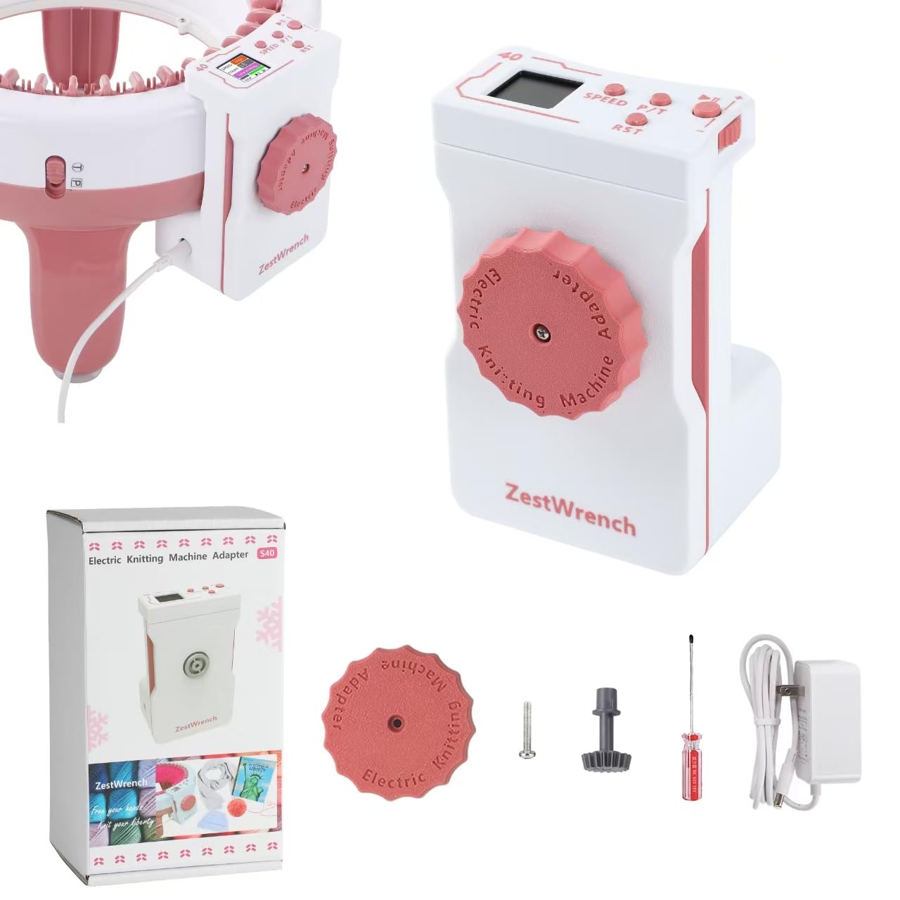 Advanced Labor-Saving Knitting Machine Adapter,Electric Adjustable Speed Adapter with LCD Counter for Sentro 40 Knitting Machine,Crank Handle Replacement for Quick Knit (with Gear Shaft)