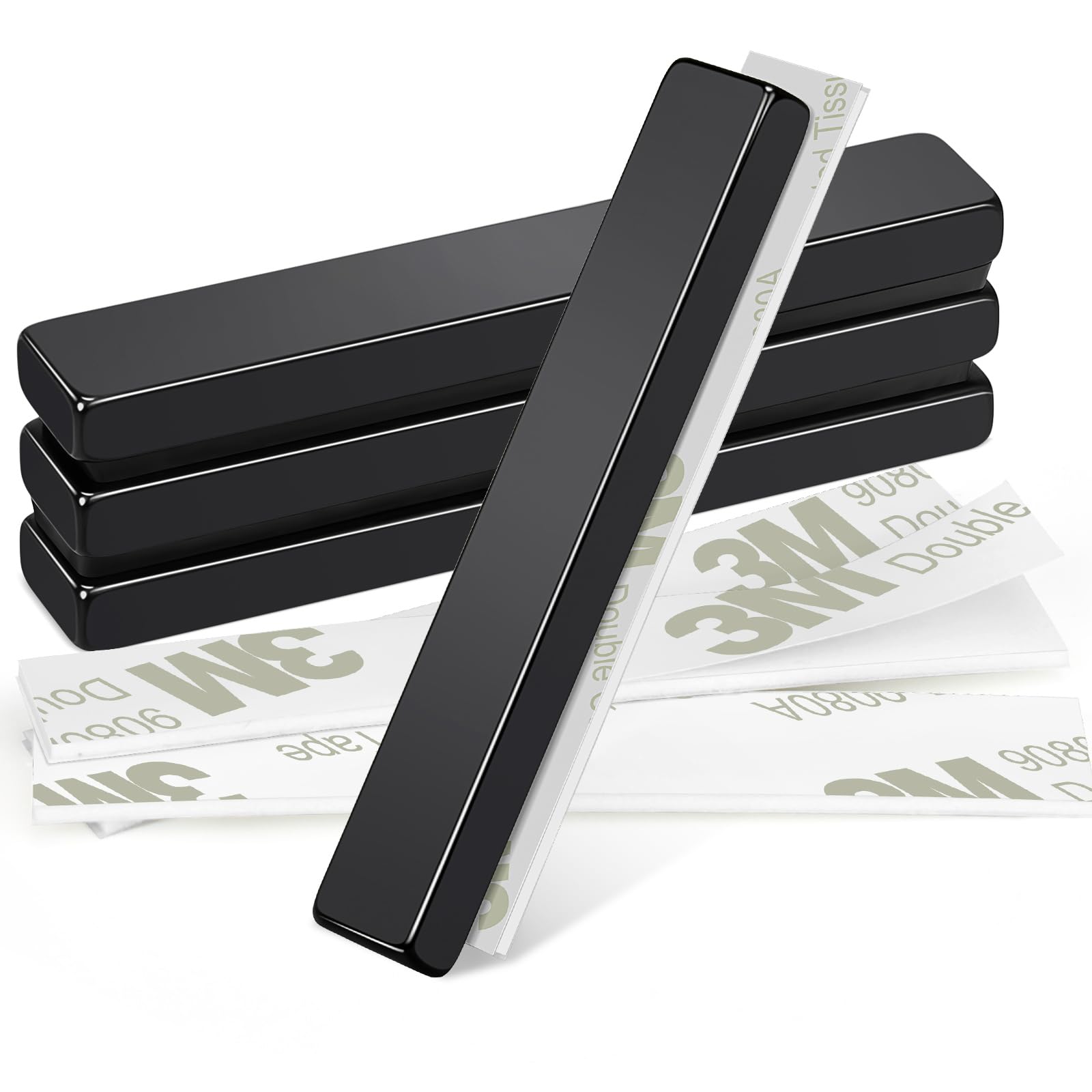 Wukong 60 × 10 × 5 mm silny neodymowy magnes płaski czarny, 4 sztuki samoprzylepny, prostokątny magnes do kuchni, biur i magazynów