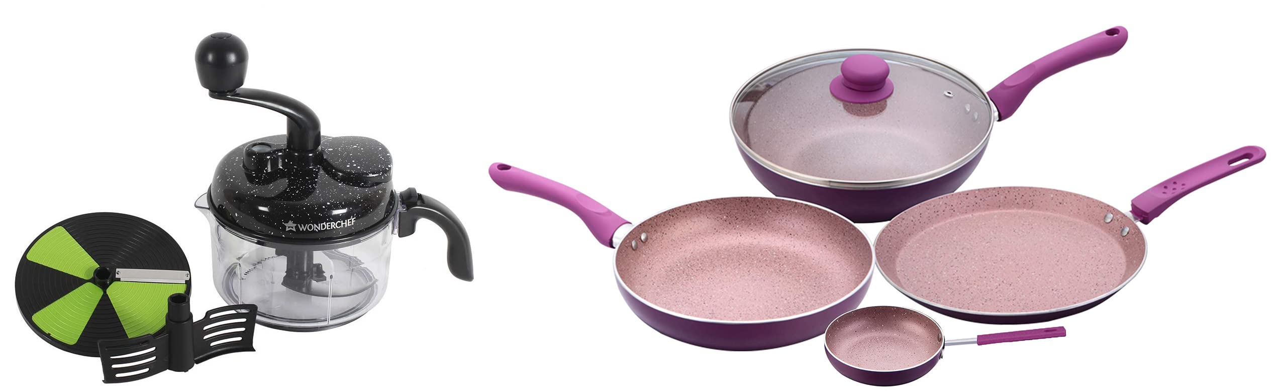Wonderchef Turbo Dual Speed Food Processor, & Royal Velvet Induction Base Aluminium Cookware Set of 5-Pieces Combo (Black, Purple) (B085GPSQP1) Amazon Price History, Amazon Price Tracker