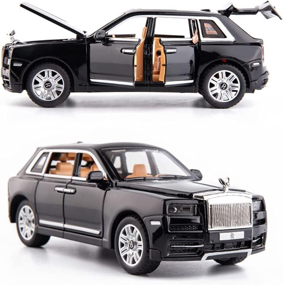Image of 1:32 Diecast Rolls Royce Cullinan Toy Car Alloy Metal Vehicle with Pull Back Action Openable Doors Lights & Music Gift for Boys Girls Kids & Collectors (Black)