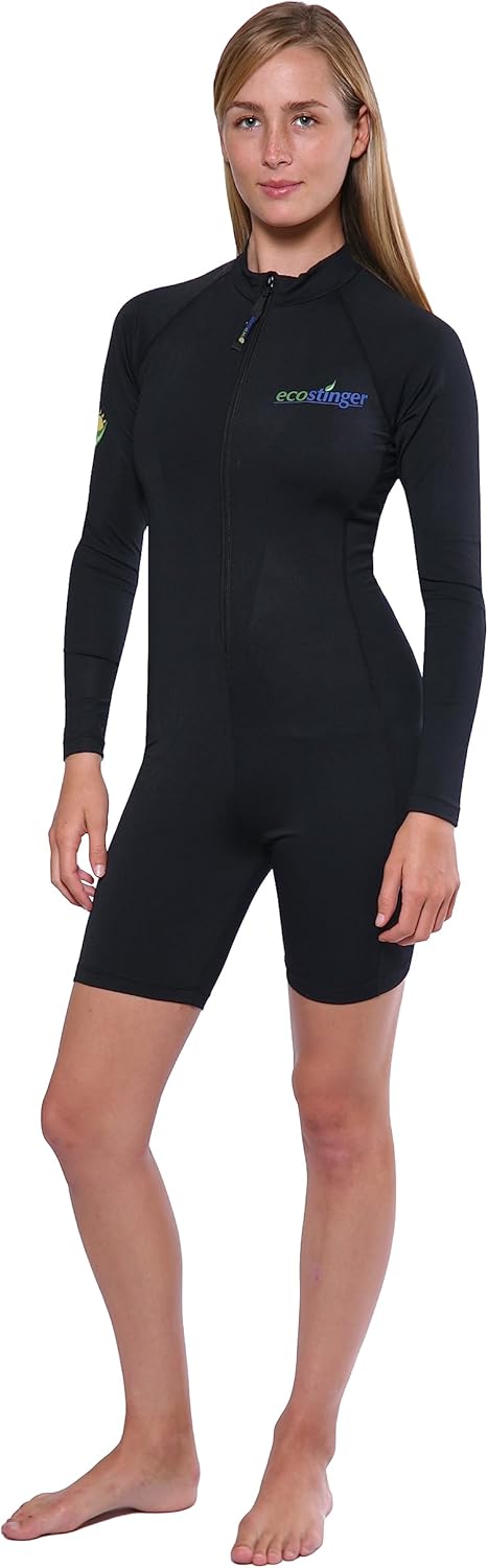 EcoStinger® Women One Piece Swimsuit Long Sleeves Sunsuit UV Protection UPF50+ Black