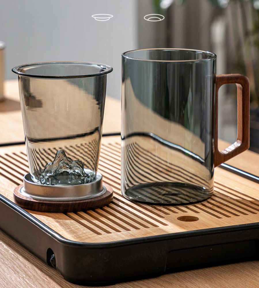 ELABORATE CHOICE Japanese Mug Teacup with Infuser and Wooden Handle,Filtered Tea Separation Cup, Infusion Mugs with Inner Filter for Home and Office A01
