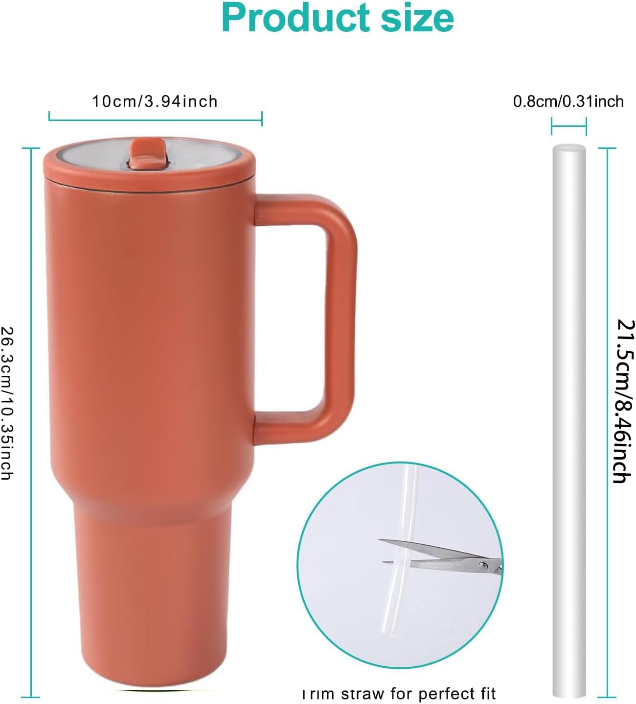 40 oz Insulated Tumbler with Handle,Flip Straw,Lid & Rubber Base Stainless Steel Water Bottle - Leak Proof Vacuum Insulated Mug BPA Free Reusable Travel Cup Gifts for Women/Men (reddish-rust colored) - Image 6