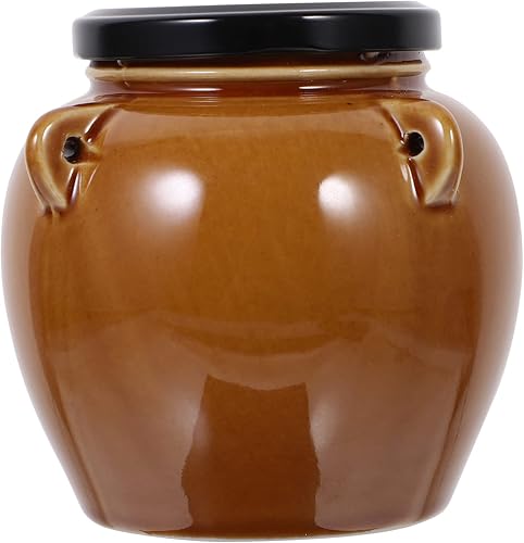 Vaguelly Tarro de cerámica de 16.9 fl oz, recipiente de fermentación Kimchi con tapa hermética, tarro de vino de elaboración, tarro de