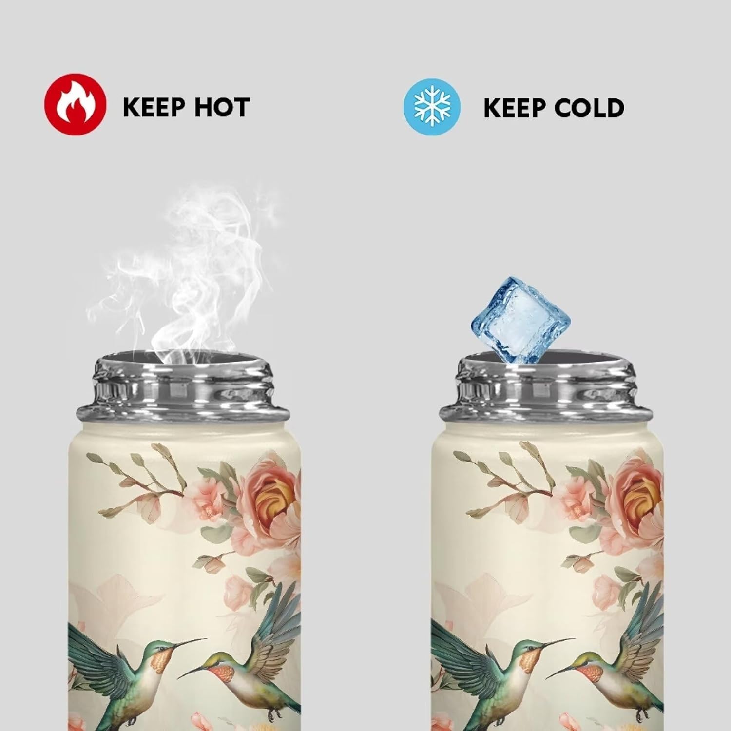 Flashideas Hummingbird Insulated Water Bottle 20oz Stainless Steel Vacuum Metal Sports Water Bottle Suitable for Work School Gym Travelling