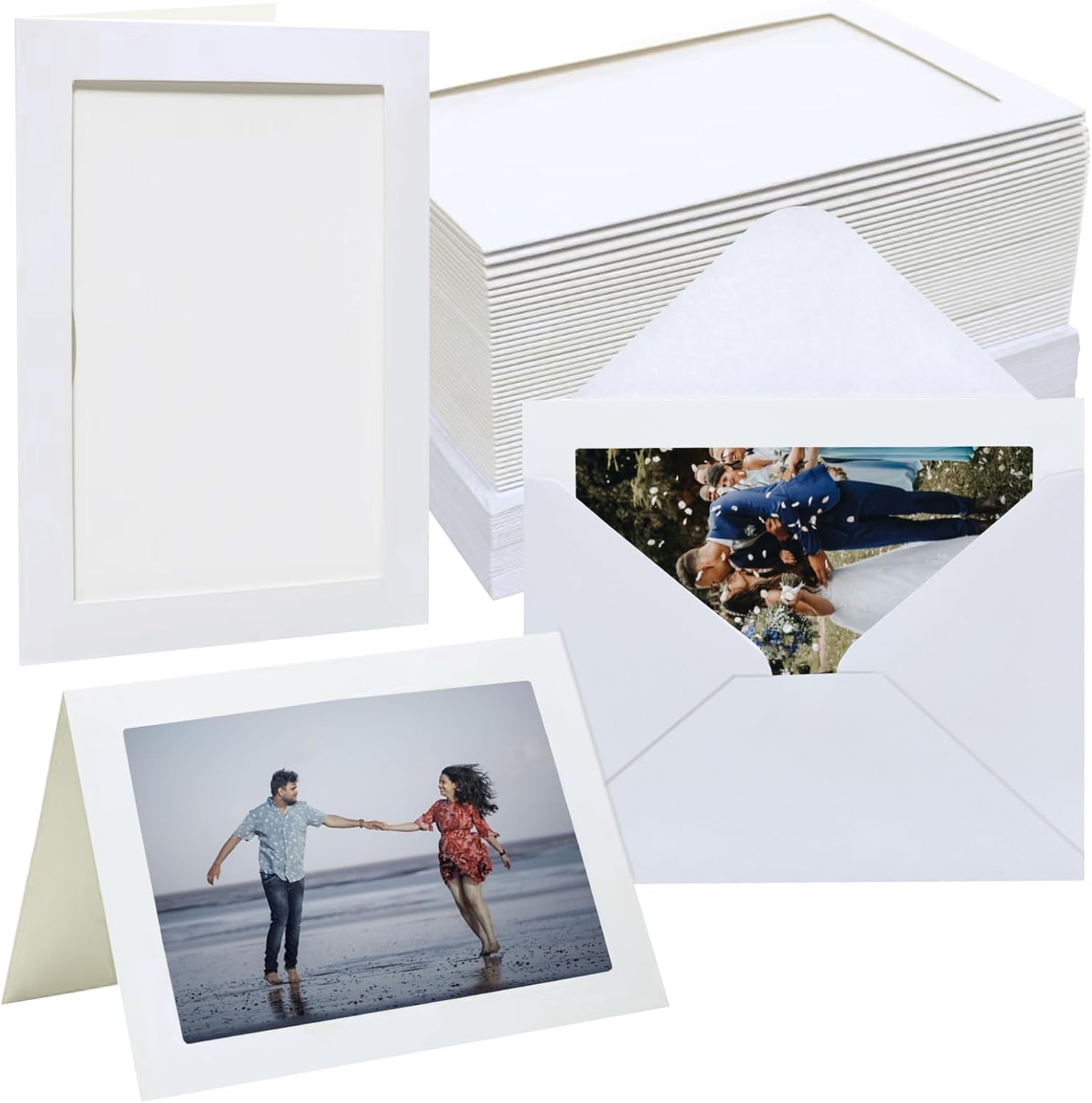 Meonua 100 Pack Photo Frame Cards with Envelopes 4x6 Paper Picture Frame Bulk Blank Photo Insert Cards for Wedding,Graduation,Mother's Day, Classroom DIY - White
