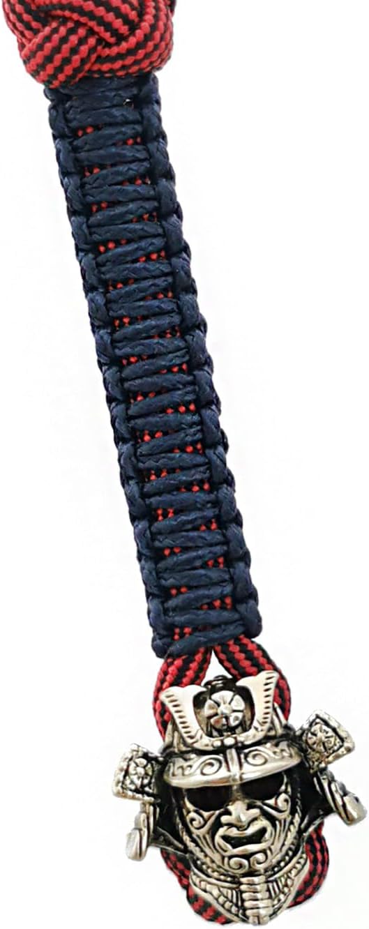 CooB EDC Paracord Knife Lanyard with Hand-Casted Metal Paracord Bead Pendant Samurai Helmet Warrior. Handmade Knives Lanyards