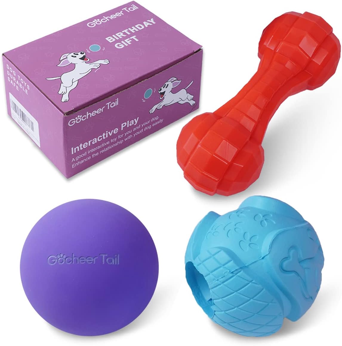 GoCheerTail Dog Toys Balls for Aggressive chewers,Dog Toys for Small Medium Large Dogs, Puppy chew Toys for Teething. Dog Toys 3 Pack…