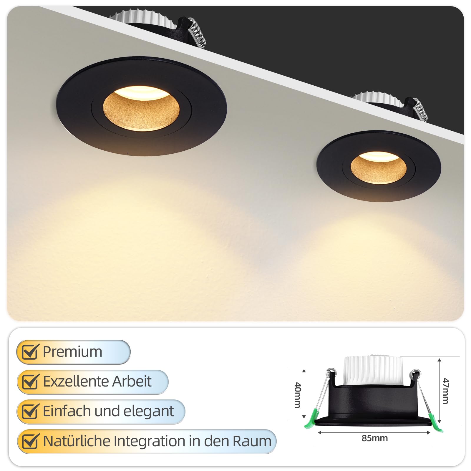 4er Einbaustrahler LED Dimmbar Deckenpots IP65, 5W 550lm Einbauspots 230V Modul, 3000K/ 4000K/ 6500K für Küche Flur, CRI90+ Blendfrei Ø70mm