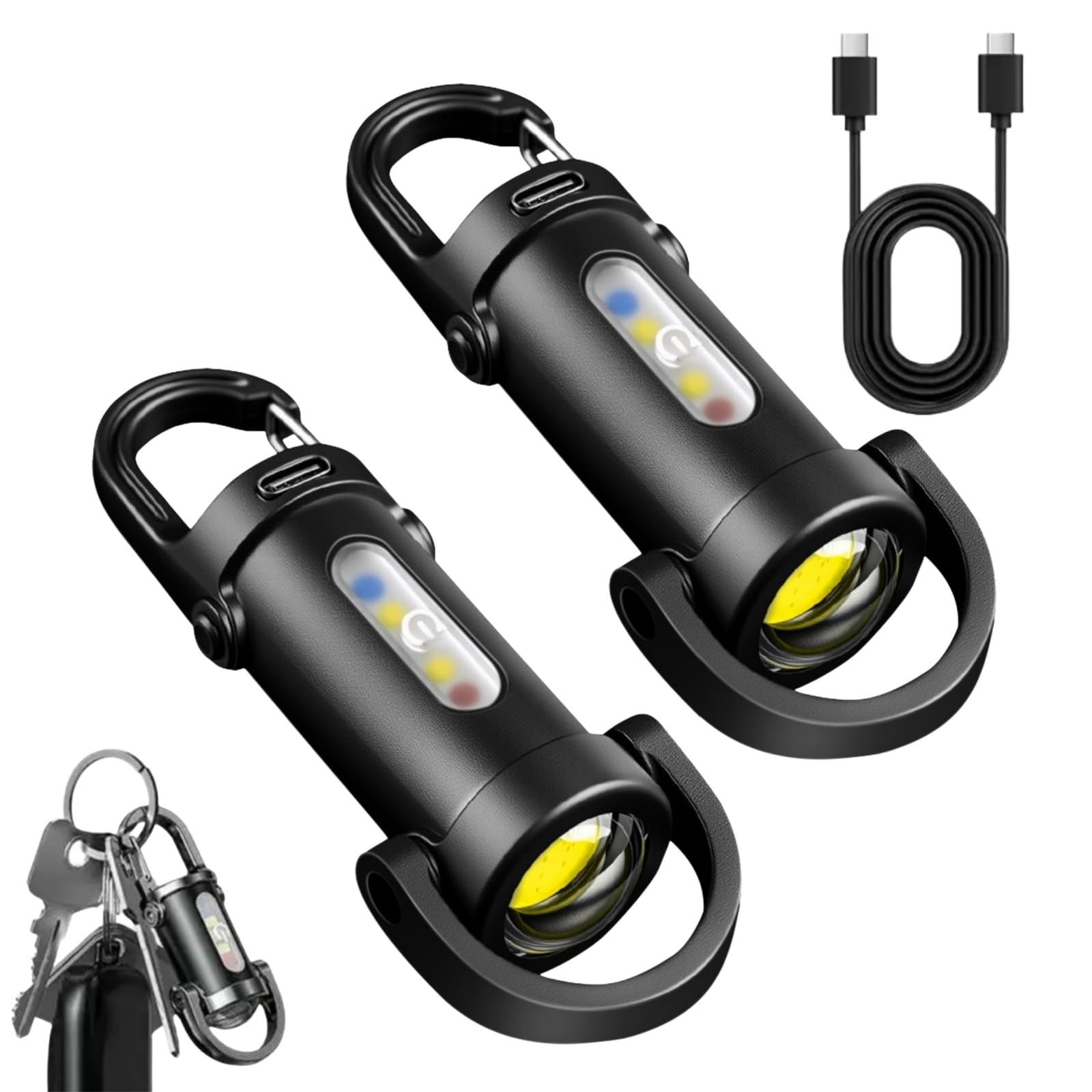 ASPUIC 2PCS 1200LM Super Bright Mini Keychain Flashlight Waterproof,Rechargeable USB LED Torch,Waterproof Small Pocket Keyring Light,Portable EDC Torches for Hiking,Camping,Emergency(Black)