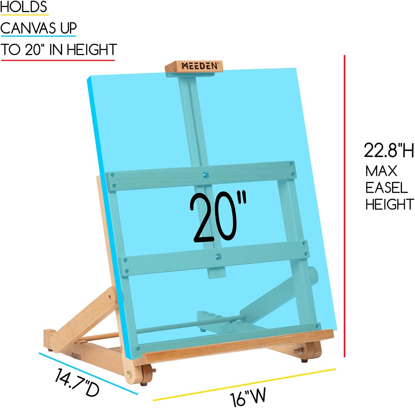 MEEDEN Heavy-Duty H-Frame Tabletop Easel: Adjustable Studio Desktop Easel for Painting- Portable Beechwood Art Easel Stand for Artist - Hold Canvas up to 20" High