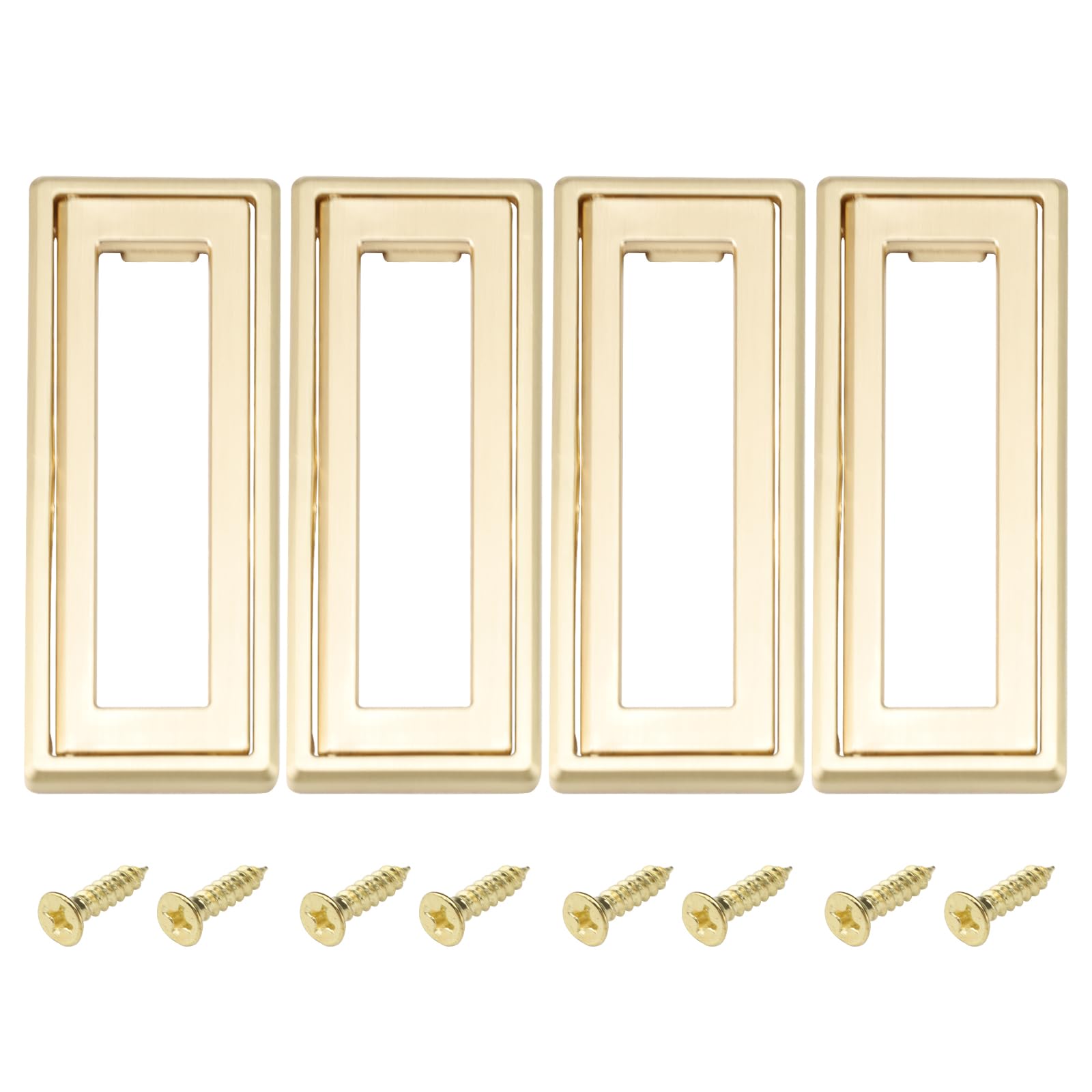 Yitexin 4 Pack 11.4 cm Length Flush Ring Pull Handle with Screw, Square Hidden Recessed Flush Pull, Zinc Alloy Flip Drawer Handle for Furniture Closets Dressers Sliding Door (Gold)