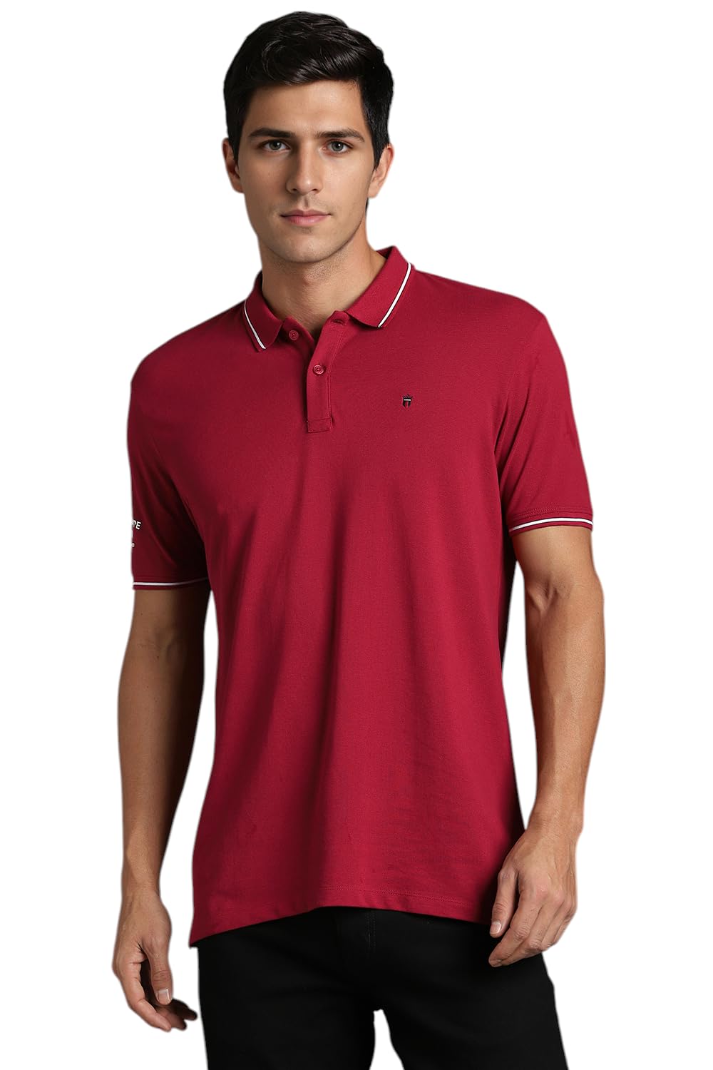 Louis Philippe Men Cotton Solid Slim Fit T-Shirt (LRKPCSLFQ33528_Red XL)