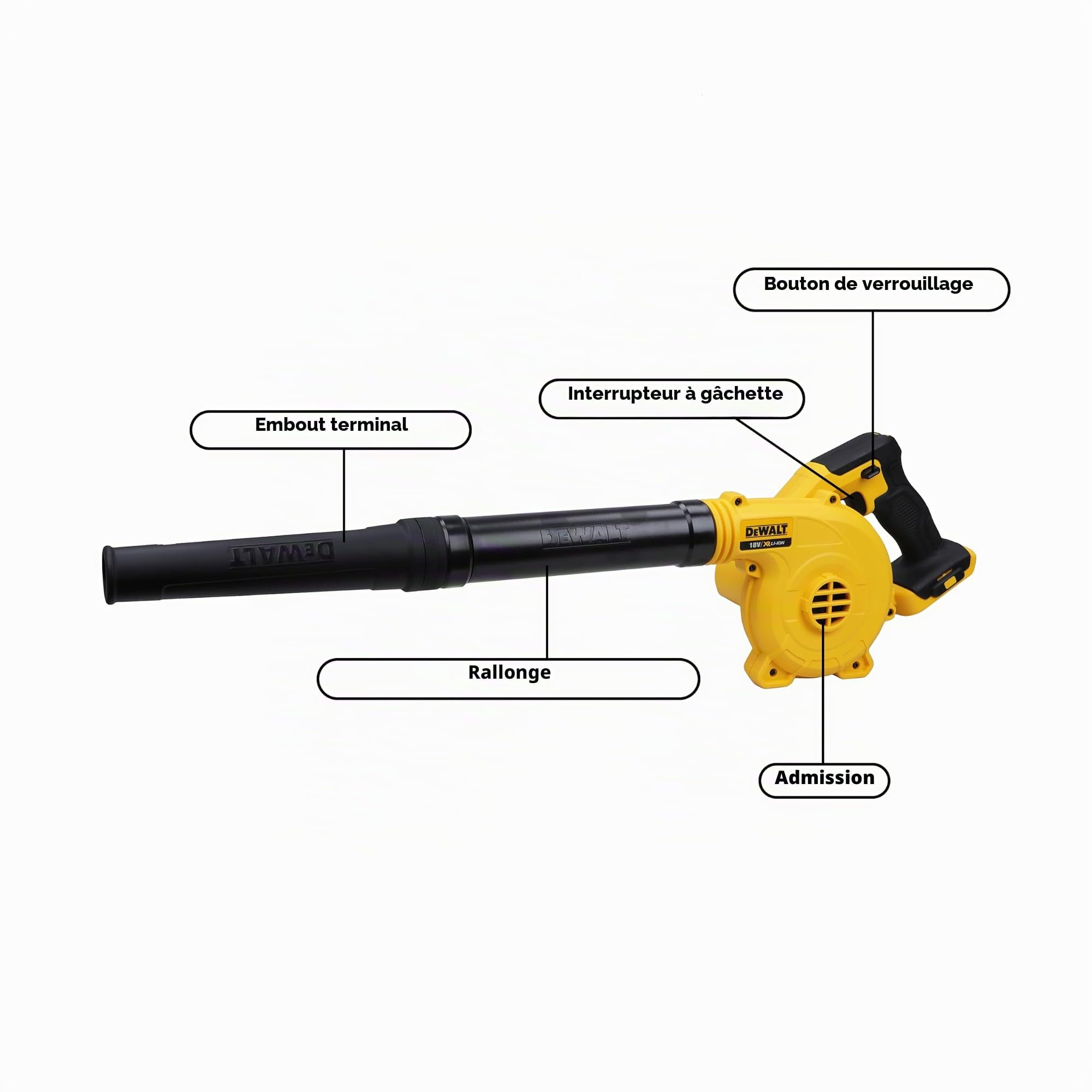 DeWalt - Aspirateur de Chantier Classe L - DCV584L-QW - Aspirateur 7,5L sur Secteur ou Batteries XR & Souffleur Compact XR 18V - DCV100-XJ - sans Fil - Souffleur Electrique avec Tube