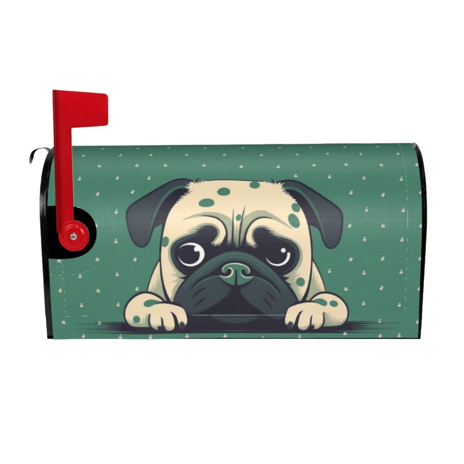 Pug Green Polka Dot Mailbox Covers Magnetic Wraps Post Letter Box Cover Garden Home Decor 25.5x21 in