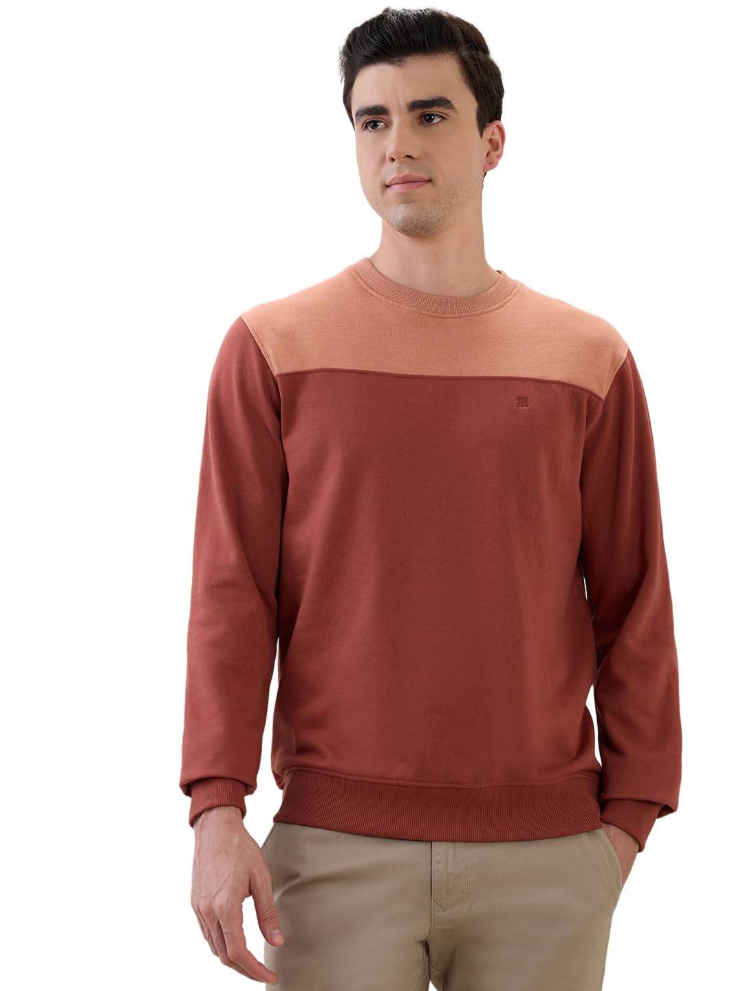 raymond Men Reguler Fit Colorblock Pattern Cotton Polyester Blend Crew Neck Full Sleeve Casual Sweatshirt Orange-picture-22