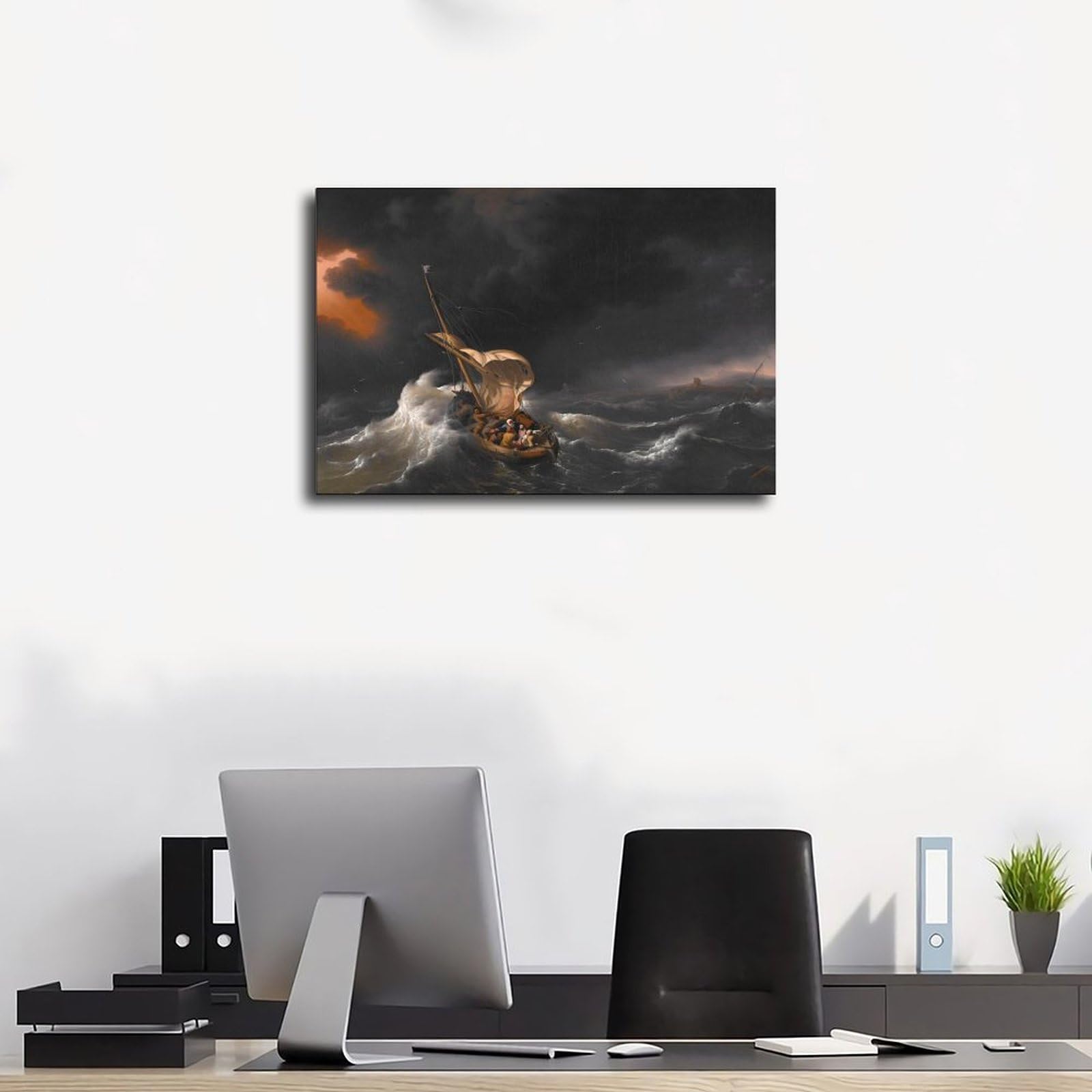 WCYB Ludolf Backhuysen Kunstdruck auf Leinwand, Motiv: Christus im Sturm auf dem See Genezare", Wanddeko für Büro, zum Aufhängen, 50,8 x 76,2 cm (L x B)