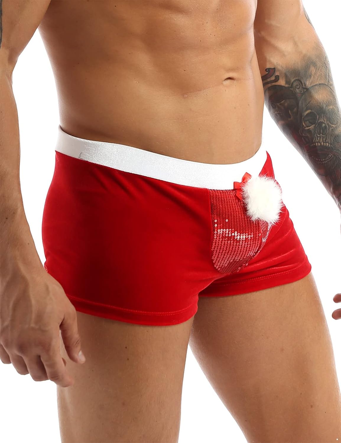 Jugaoge Mens Red Christmas Boxer Shorts Santa Claus Shorts Underwear Xmas Holiday Cospaly Costume