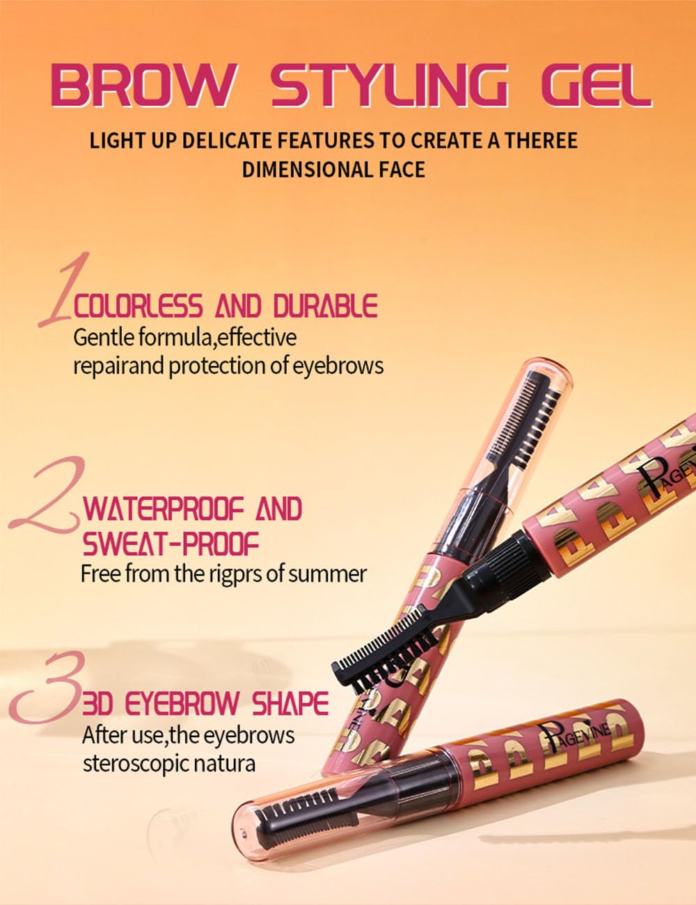 Eyebrow Shaping Cream with Dual Head Design, Strong-Hold, Clear-Drying & Water-Resistant Brow Gel Creates Laminated Brows, Comb & Sculpt Brows, Last All Day