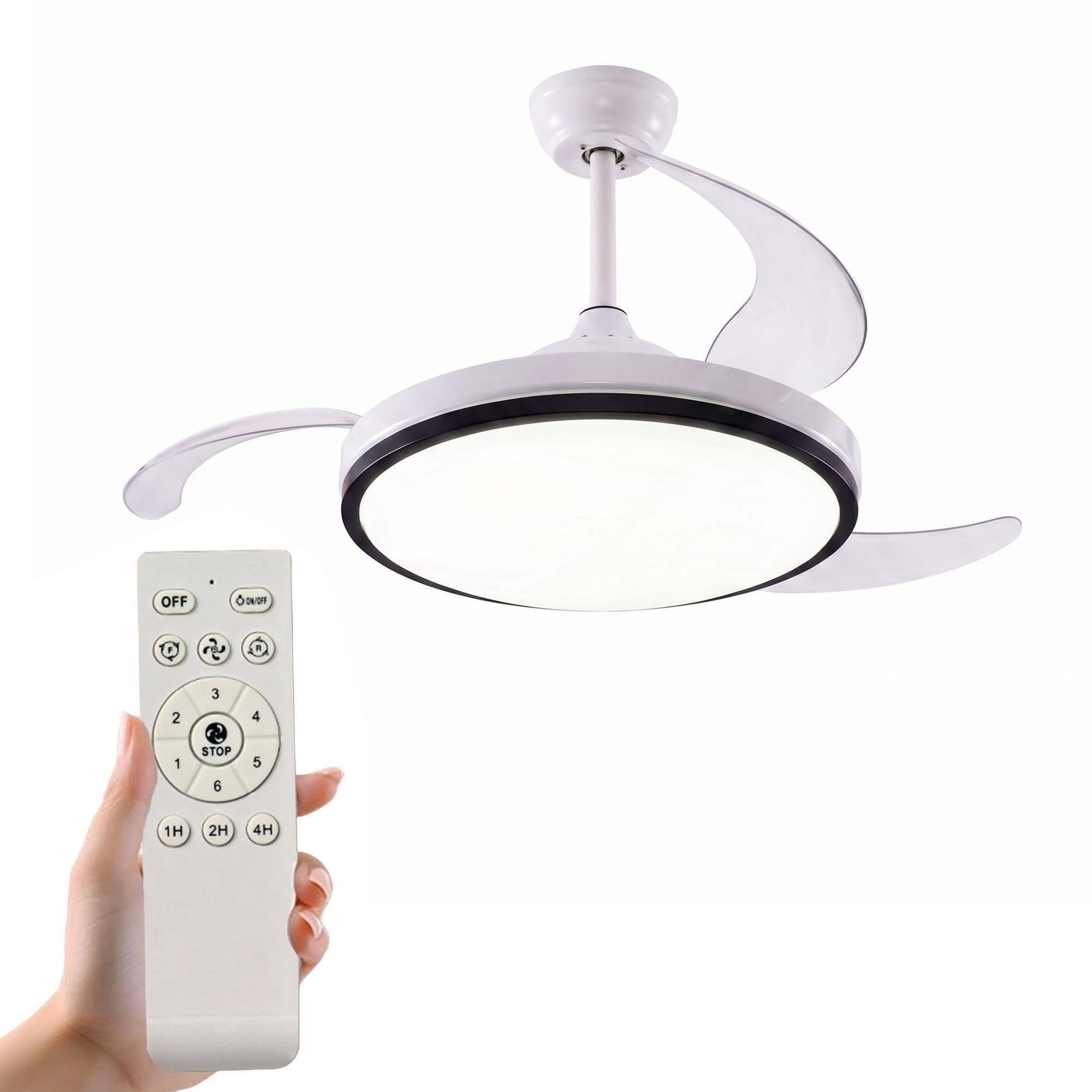 Well Home Ceiling Fan with LED Light Ø53x30cm - Retractable Blades, Quiet, 6 Speeds, Remote Control and Dimmable Light 3 Tone