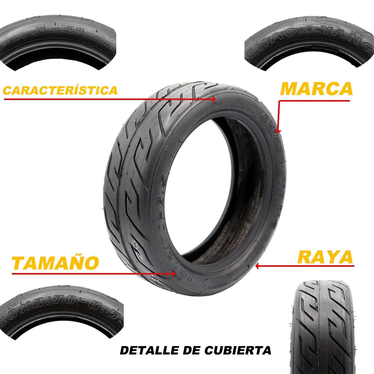 ANSENI Pneu 10x2.70-6.5 Tubeless pour trottinette Smartgyro Speedway/Speedway Pro,pneumatique Tubeless sans chambre à air, jante à vide Trottinette électrique Scooters (1 roue)
