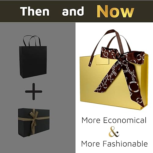 Miniatura 2 de Joyscoop Caja de regalo dorada paquete de 2 cajas de regalo de 11 x 7.6 x 3.5 pulgadas con tapas, regalos para regalos, propuesta de dama de honor,