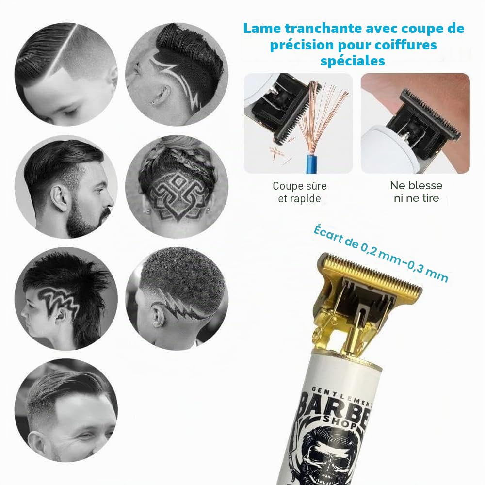 Tondeuse à cheveux professionnelle pour homme – Ensemble tondeuse électrique sans fil rechargeable à lame en T, tondeuse à cheveux de barbier pour homme
