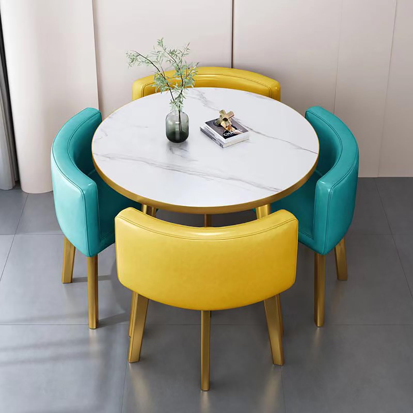 Round Dining Table Set for 4 with Marble Top and Chairs Office Reception Desk and Chair Set Suitable for Lounge Living Room Modern Furniture Dining Set,Double Spell-l-Circle-Cortex