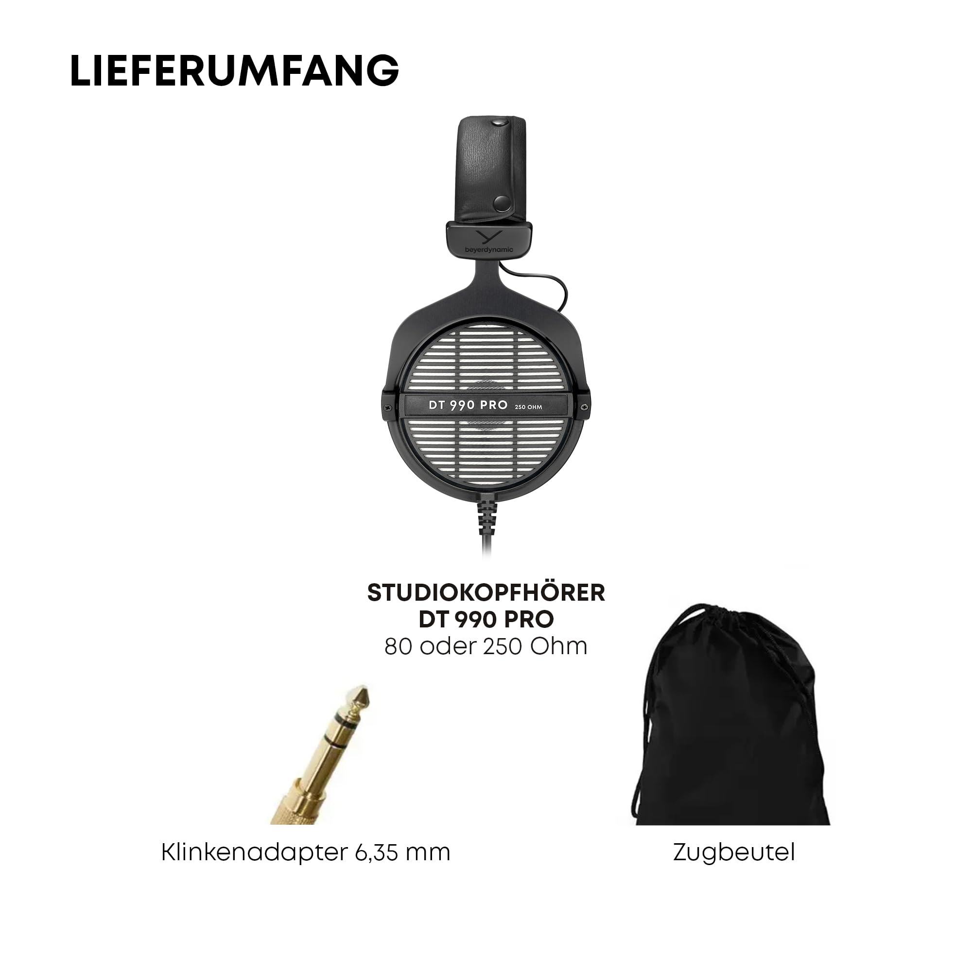 beyerdynamic DT 990 PRO Einseitiger, kabelgebundener On-Ear-Studio-Kopfhörer für Mixing, Mastering und Editing 80 Ohm, in Farbe schwarz