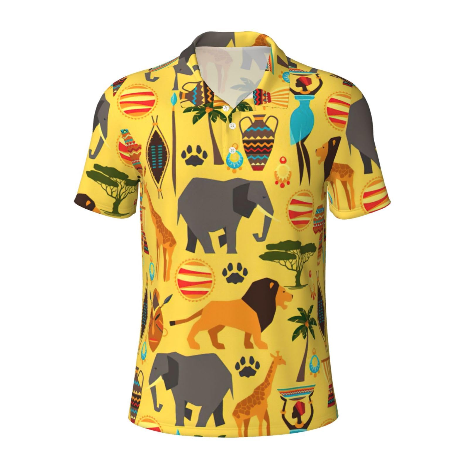 GXUNGT Africa Elephant Print Men's Short-Sleeved Fashionable Polo Shirts,Golf Shirts,Formal Short-Sleeved Lapel Shirts Black