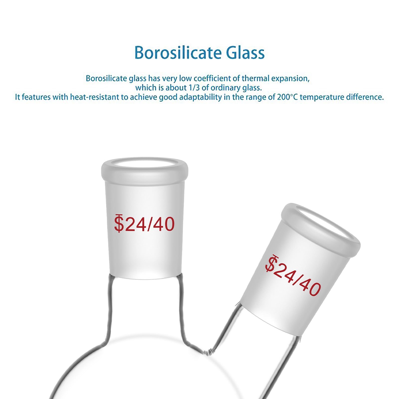 stonylab Ballon à Fond Arrondi en Borosilicaté Verre à 2 Cols RBF, avec 24/40 Joint Extérieur Conique Standard au Centre et sur les Côtés, 2 Neck Round Bottom Flask - 250ml