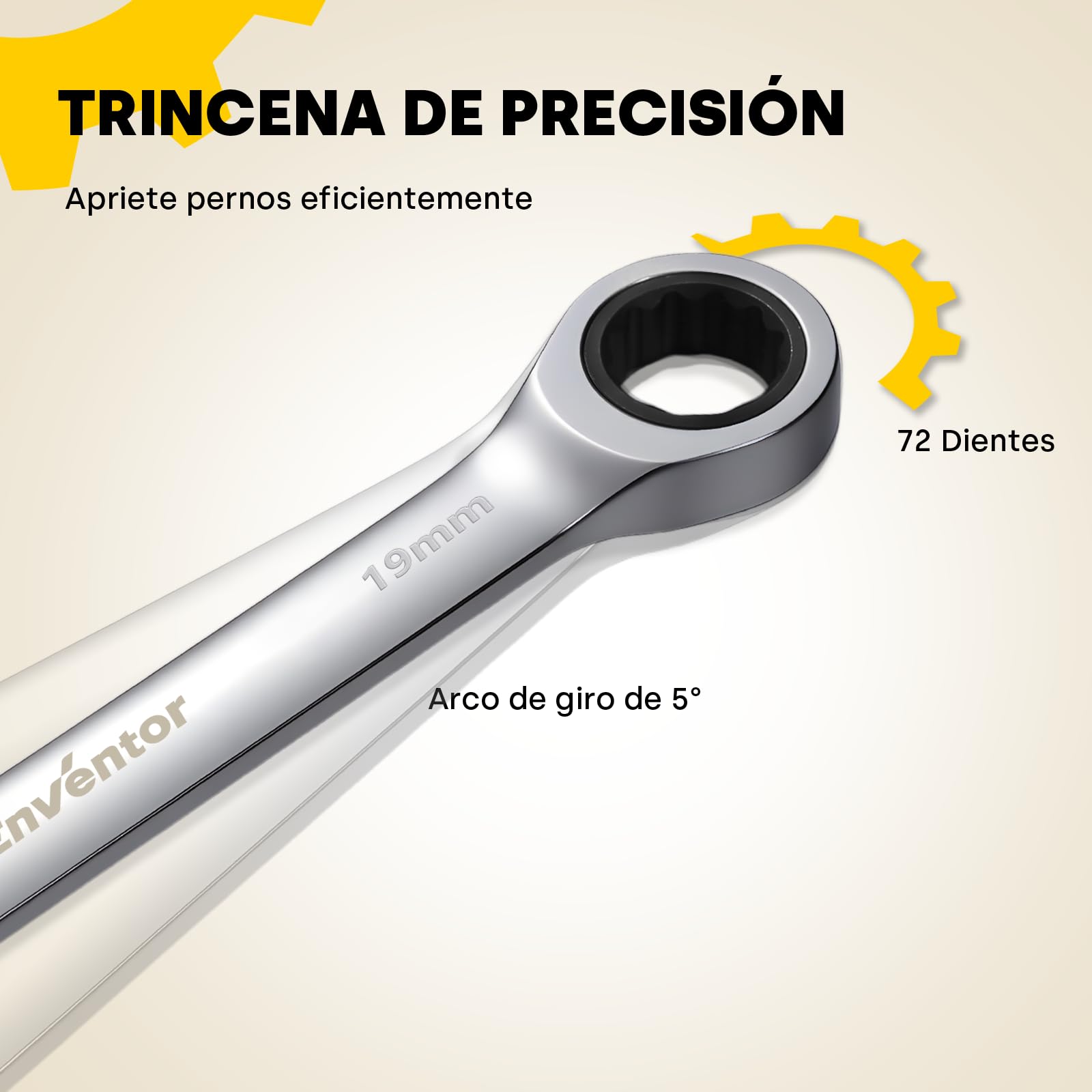 Enventor Llaves Fijas con Carraca de 8 Piezas, Juego de Llaves Combinadas con Carraca Métrico 8mm a 19mm, Acero Cromo Vanadio, 72 Dientes, Cabezal Fijo, Arco de Giro de 5°, Bolsa