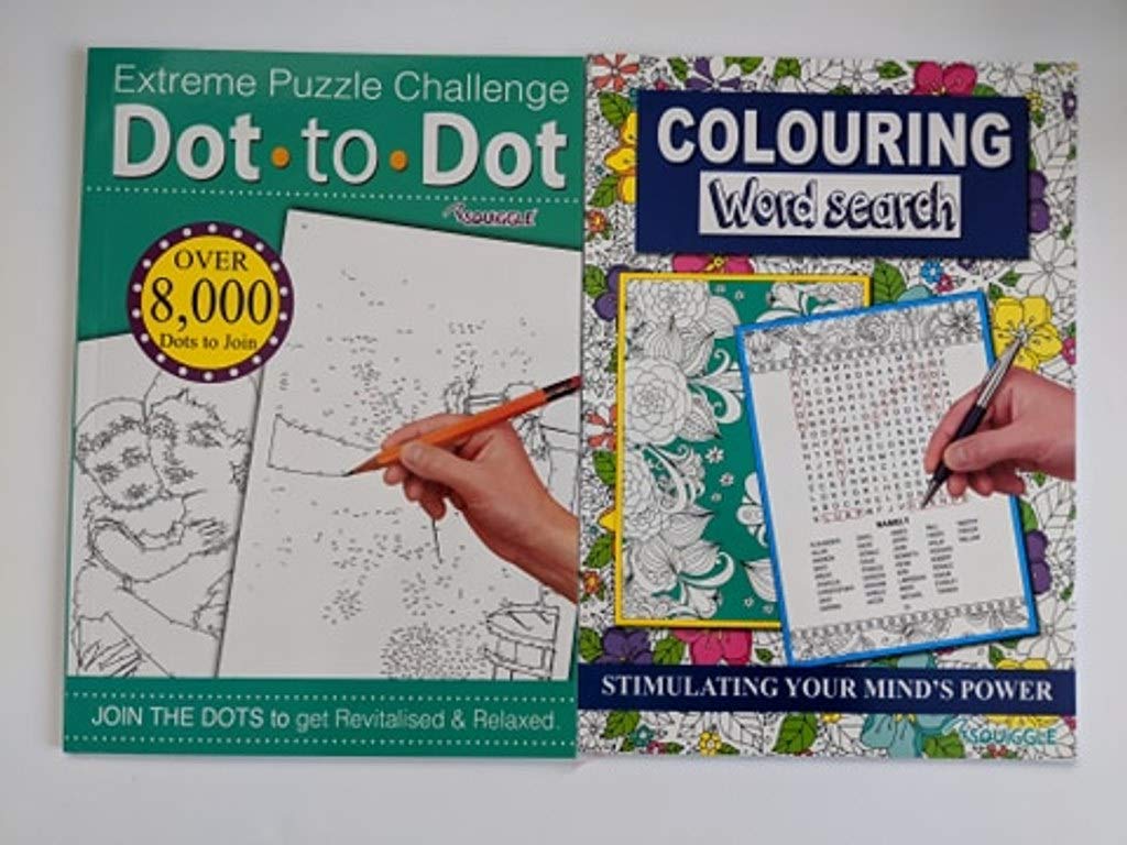 Alls Adult Squiggle A4 Extreme Dot To Dot Puzzle Book & Word Search Colouring Book