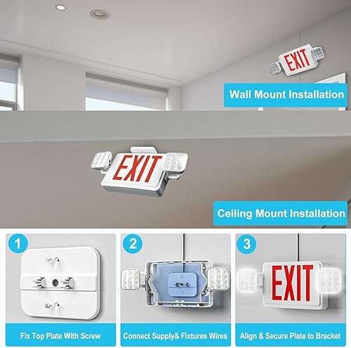 Miniatura 4 de Señal LED de salida de emergencia de doble cara, con capacidad remota, dos luces LED de inundación, batería de respaldo, iluminación de salida de