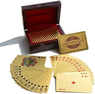 24K Gold Foil Plated Poker Playing Cards Traditional Set With Wooden Box Free