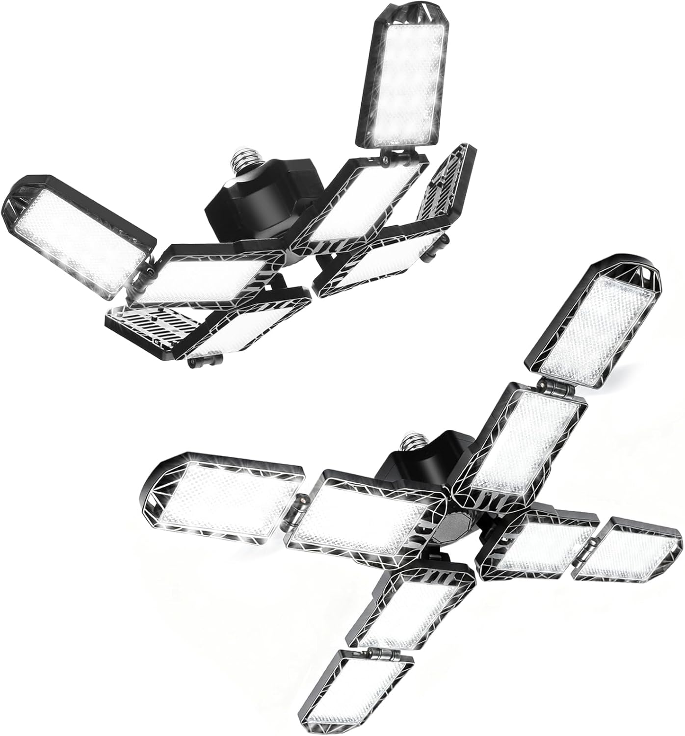 2 Pack Garage Light, 250W LED Shop Lights, 20000LM 6500K Garage Lights Ceiling Led with 8 Deformable Panels, Screw in E26/E27 Socket Bulb for Warehouse, Workshop, Basement, Barn, Storage Lighting