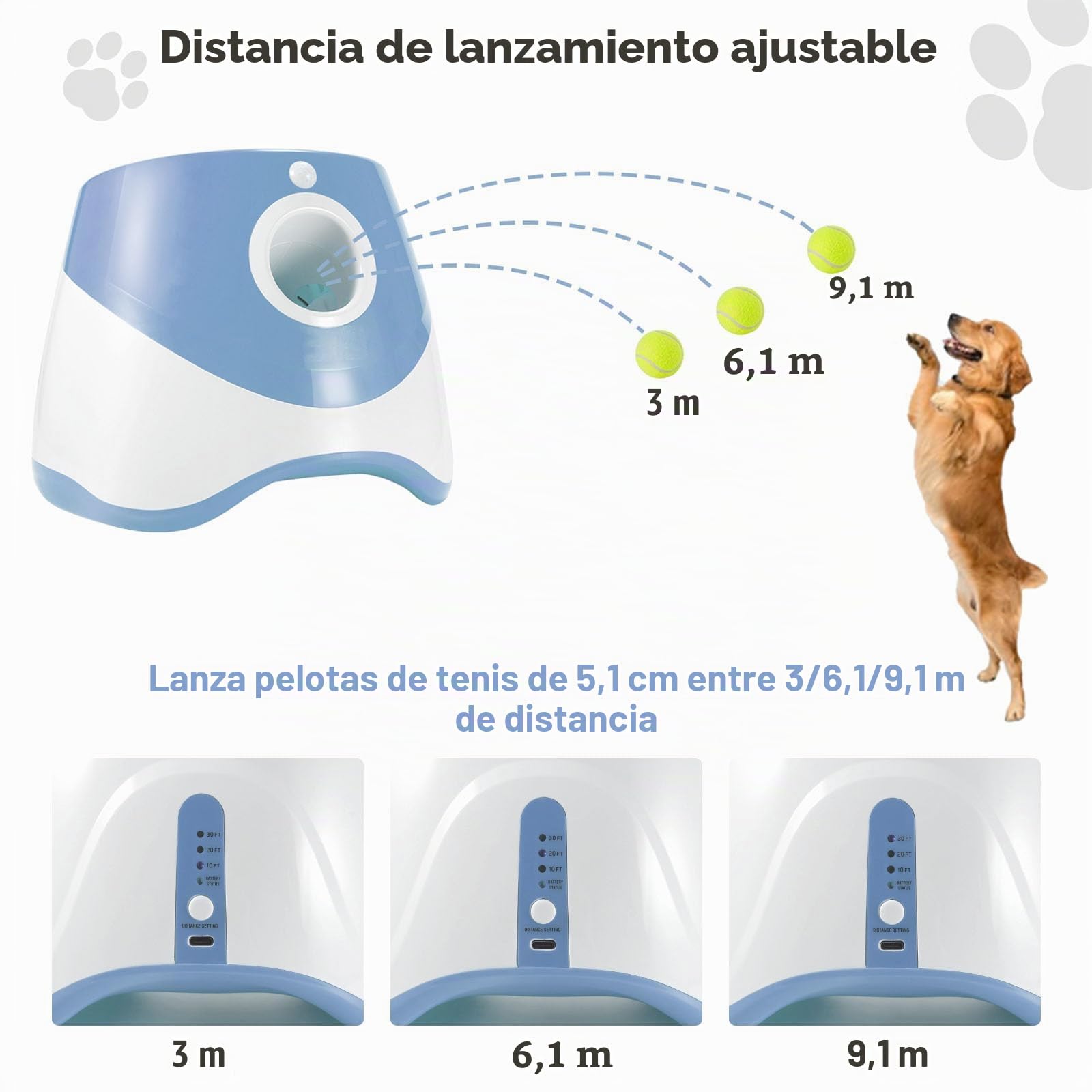 Lanzador automático de pelotas, para perros con 6 pelotas de tenis de 2 pulgadas, puede lanzar 10-30 pies, máquina interactiva de bolas para perros pequeños y medianos