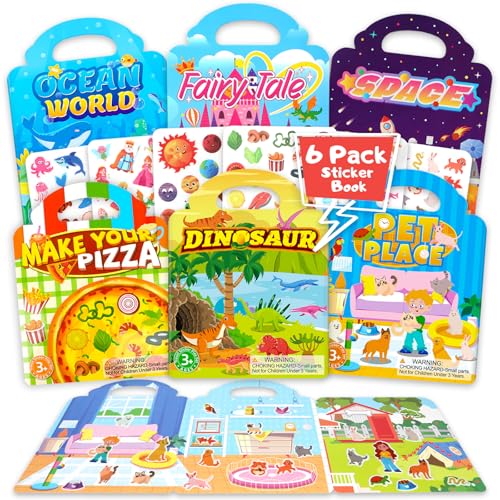 Set di 6 3D libri di adesivi riutilizzabili per bambini a partire da 3 anni
