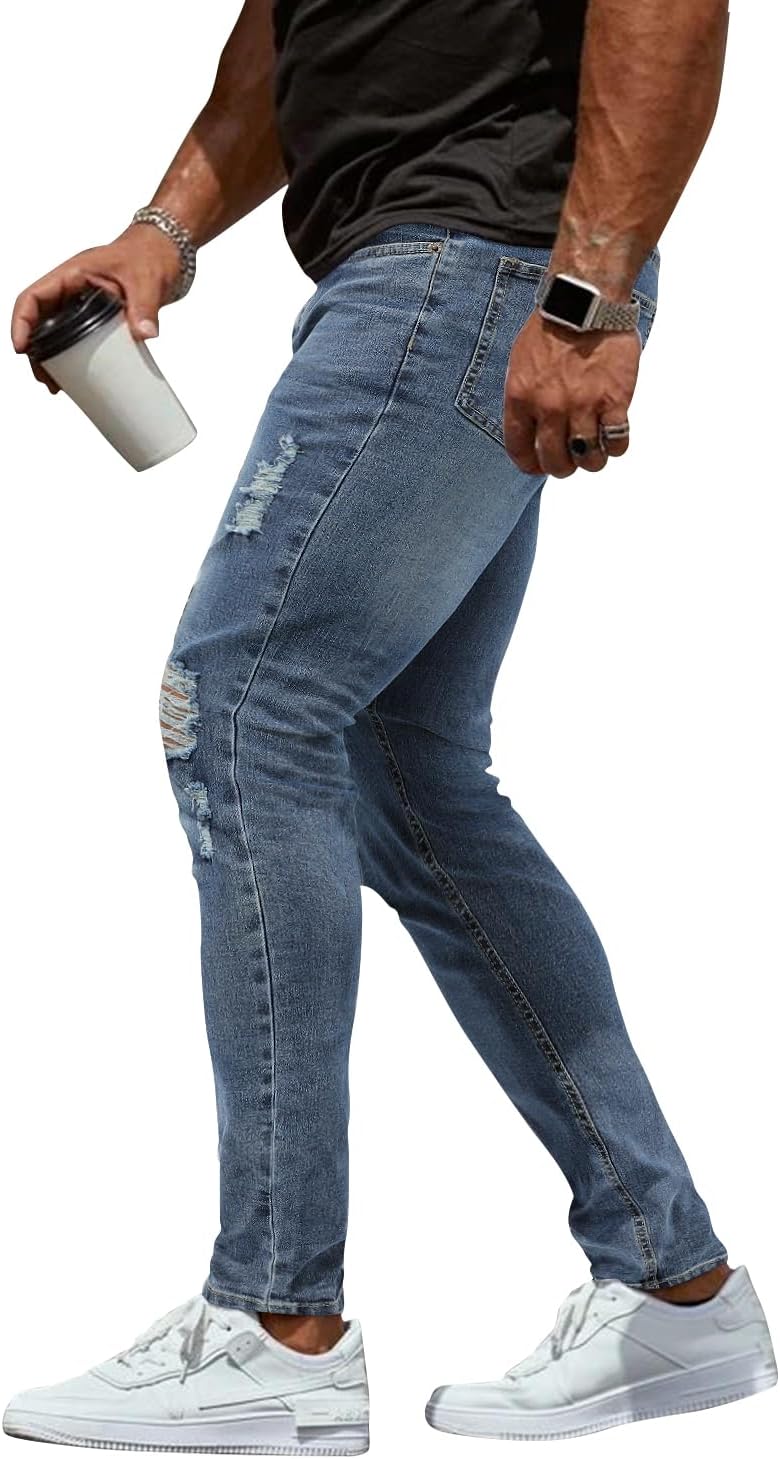 Woenzaia Mens Jeans Slim Fit Skinny Denim Stretch Tapered Jean Pants - Image 3