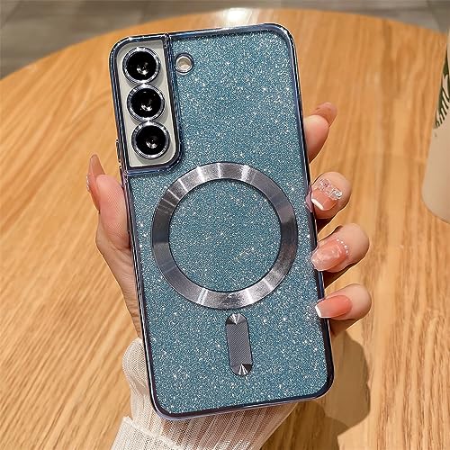 Coque magnétique luxe pour Samsung S23 Ultra en silicone pailleté bleu